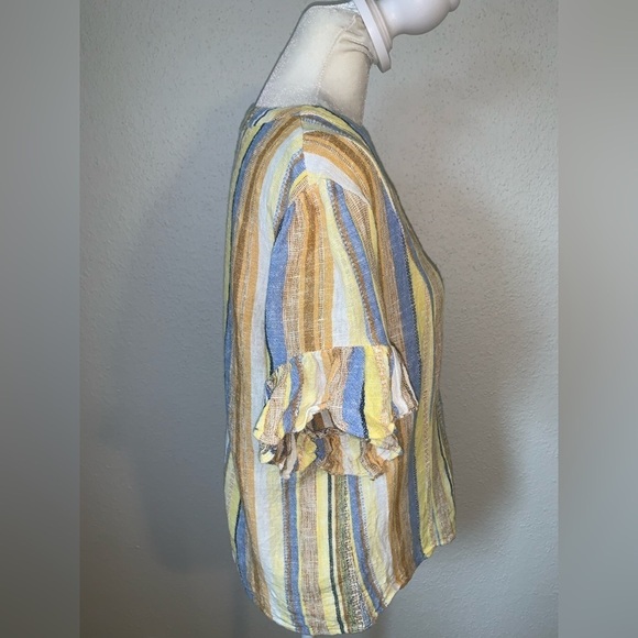 Anthropologie Drew Size Medium Striped Linen Blend Button Down Top Multi Color - Picture 2 of 6